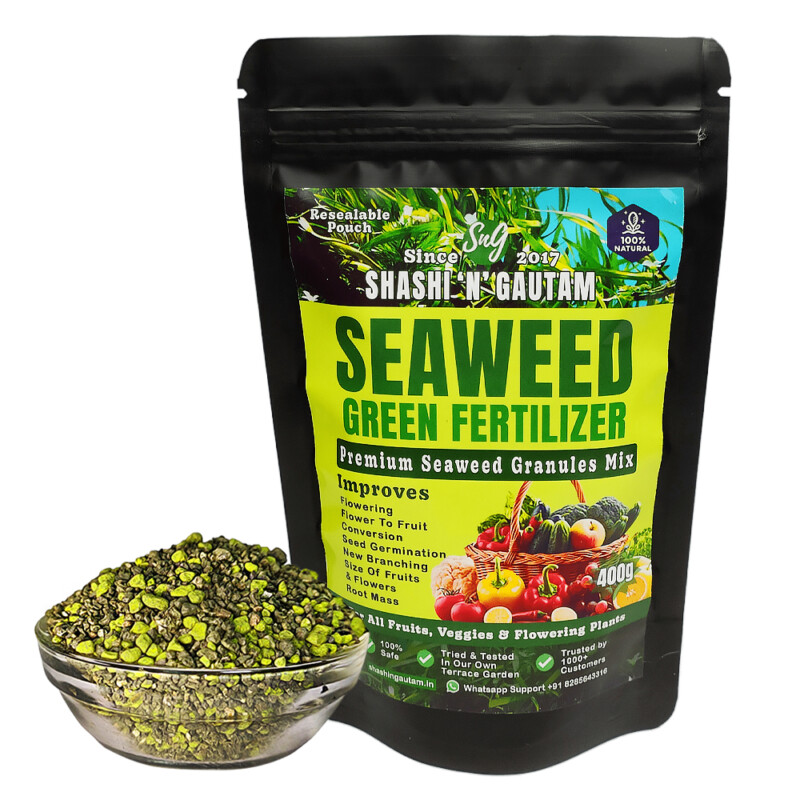 Shashi N Gautam Seaweed Fertilizer Granules 400 Grams Resealble Zip Lock Pack