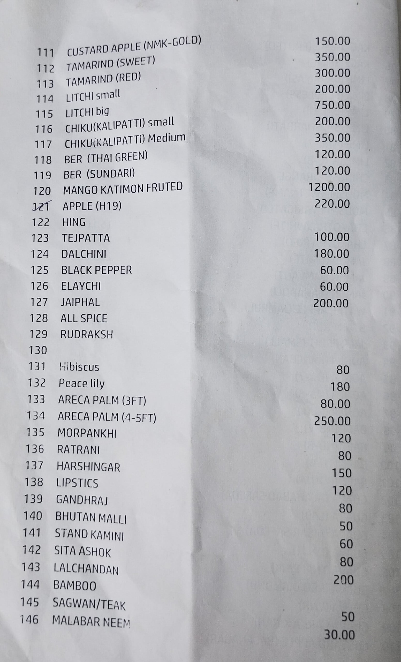 Pusa Nursery Plant Price List (1)