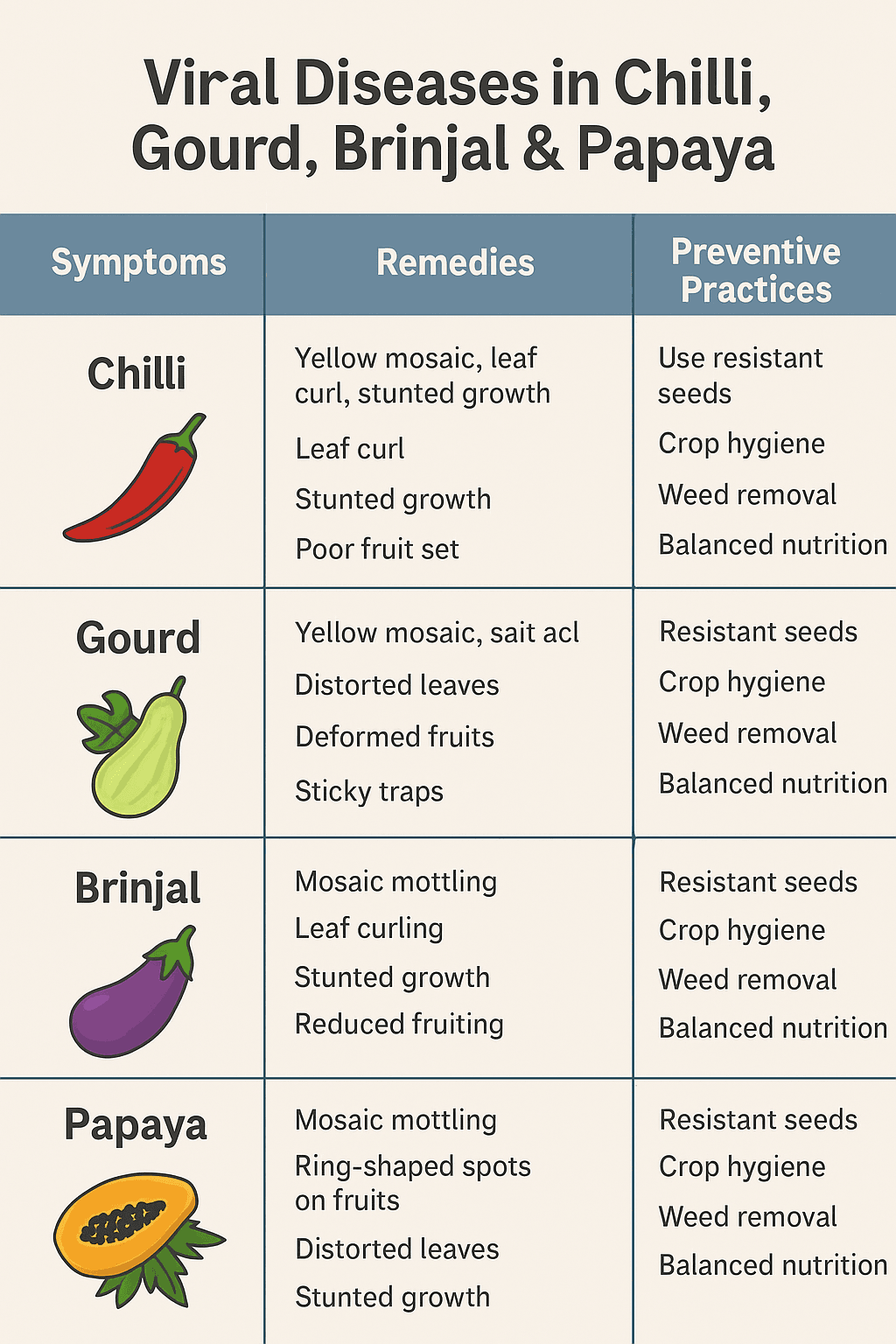 Mosaic Virus & Leaf Curl Virus Diseases in Chilli Gourd Brinjal Papaya