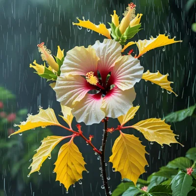 Picture showing yellowing of leaves in hibiscus plant in rainy season