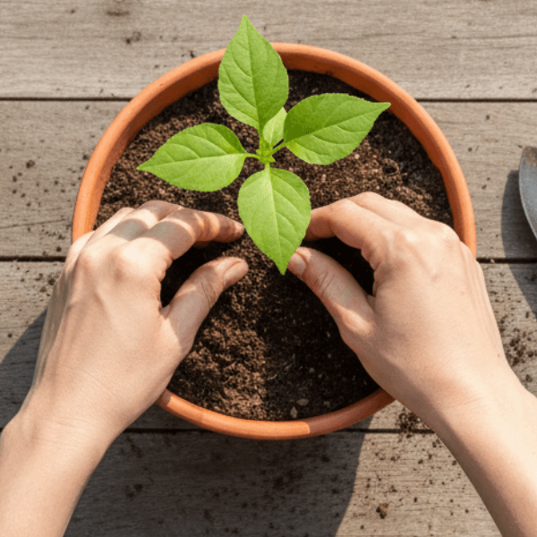 six step seedling planting process guide backfill seedling hole with potting