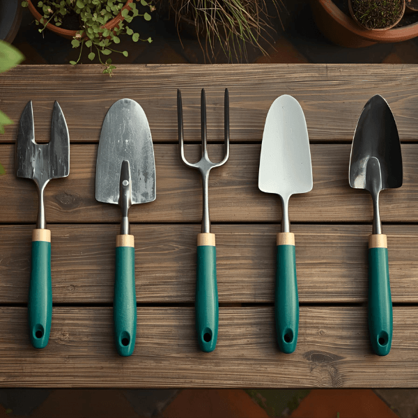 Six-step visual guide showing complete seedling planting process from soil preparation to final watering, essential gardening tools for seedlings transplant.
